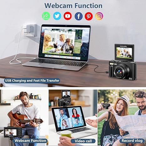 Digital Camera for Photography, 4K Vlogging Camera for YouTube 3" 180° Flip Screen 18X Digital Zoom Compact Retro Camera with 32GB TF Card & 2 Batteries, Black - Image 2