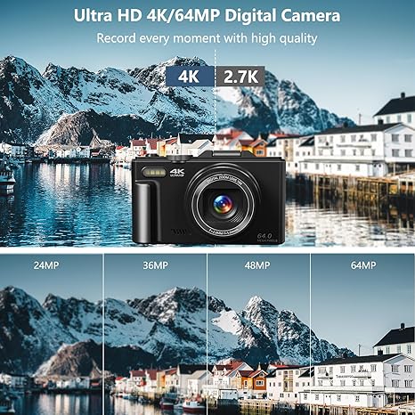Digital Camera for Photography, 4K Vlogging Camera for YouTube 3" 180° Flip Screen 18X Digital Zoom Compact Retro Camera with 32GB TF Card & 2 Batteries, Black - Image 3