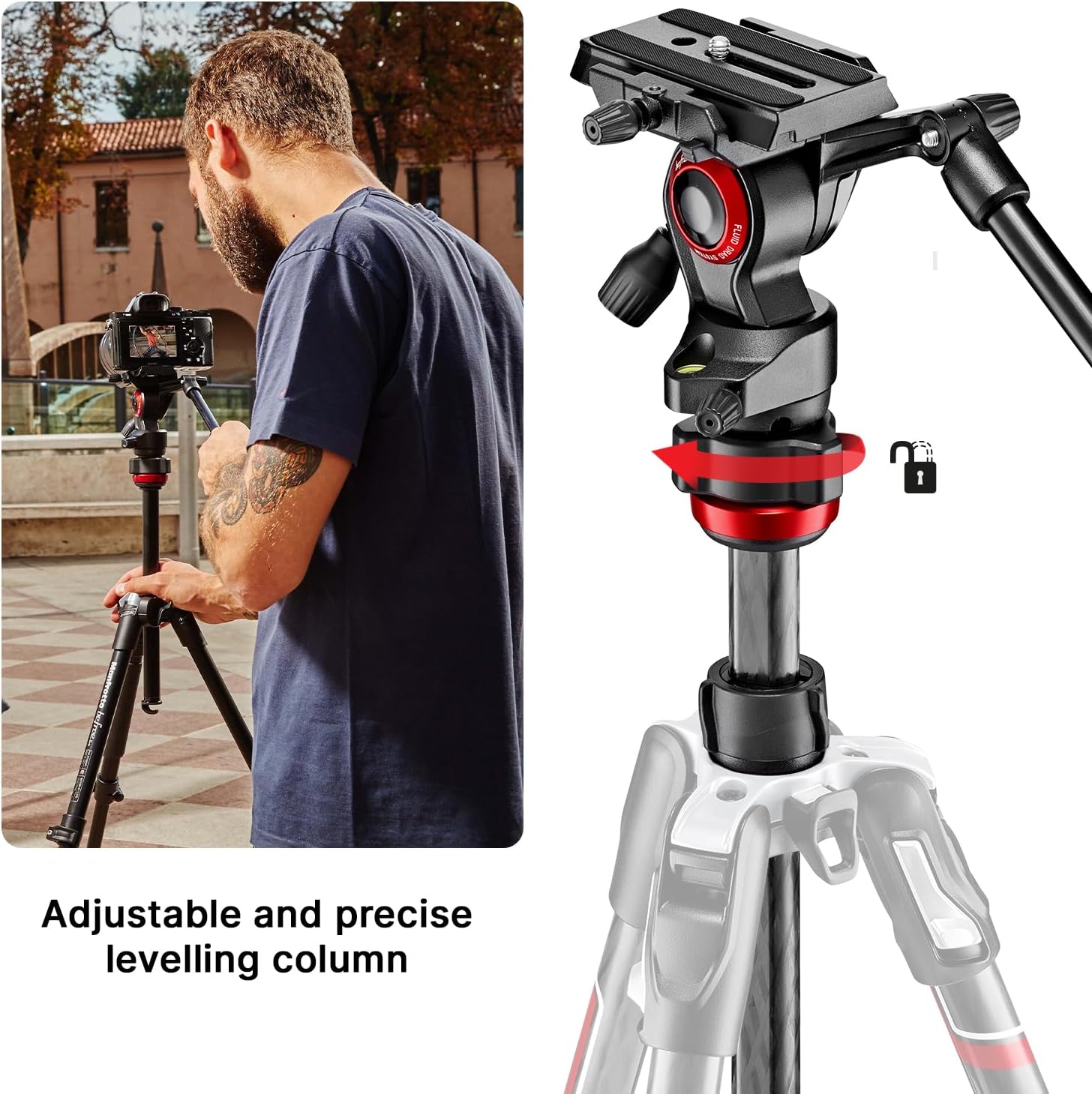 Manfrotto Befree Live 4-Section Carbon Fiber Video Tripod with Fluid Head, Black/Silver - Image 3