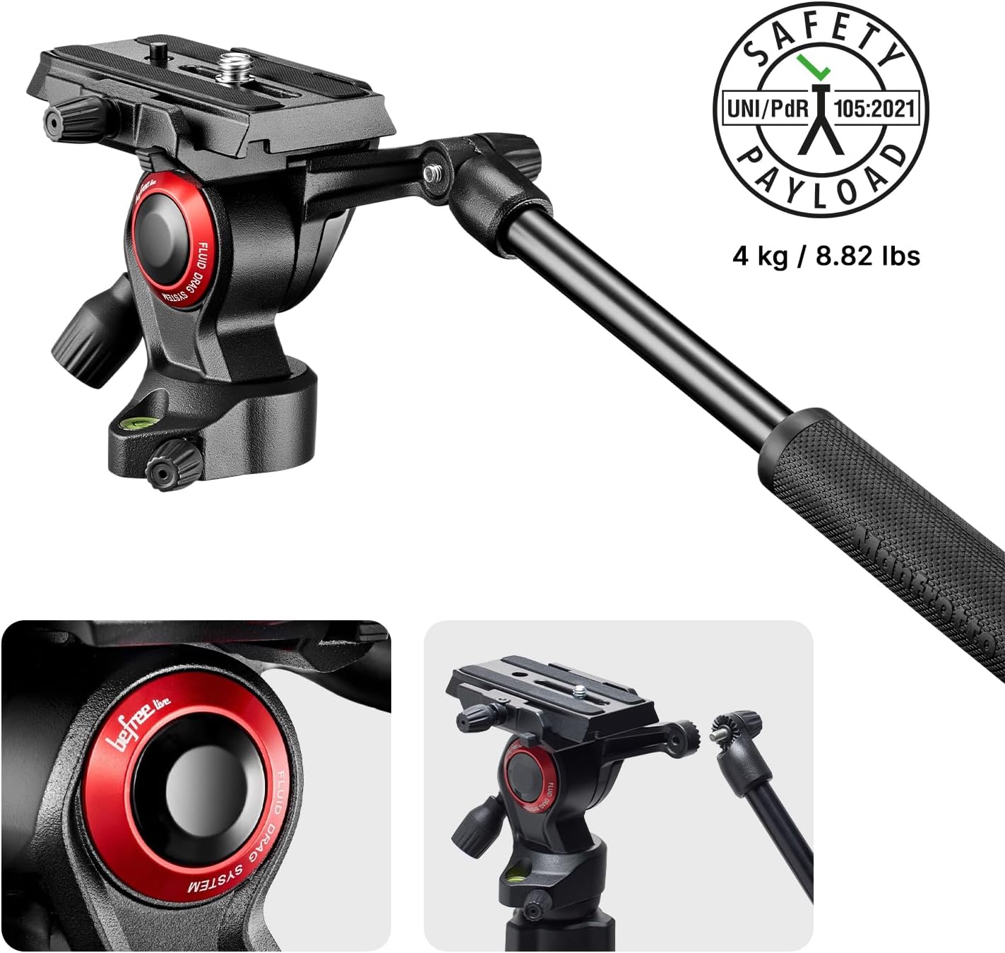 Manfrotto Befree Live 4-Section Carbon Fiber Video Tripod with Fluid Head, Black/Silver - Image 4